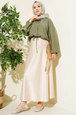 Vue alternative de Hidden Button Waist Tunic Short Shirt Khaki