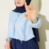 Hidden Button Waist Tunic Short Shirt Blue
