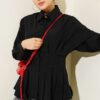 Hidden Button Waist Pleated Shirt Black