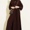 Long Tunic Set with Hidden Button and String Detail Brown