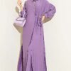 Long Tunic Set with Hidden Button and String Detail Lilac
