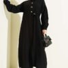 Striped Shirt with Garnet Modal Two-Piece Set Black wholesale clothing set view 5 - Hicabistan Turkey factory
