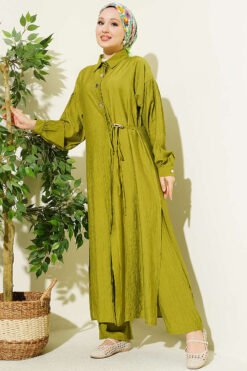 Long Tunic Set with Hidden Button and String Detail
