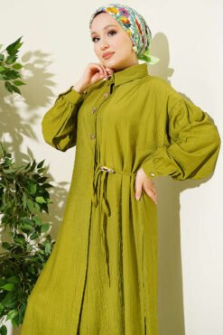 Vue alternative de Long Tunic Set with Hidden Button and String Detail