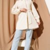 Hidden Button Self-Belted Shirt Beige – Image 2