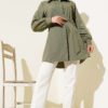 Hidden Button Self-Belted Shirt Khaki – Image 2