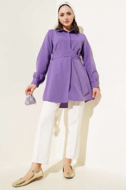 Alternative view of Hidden Button Self-Belted Shirt Lilac
