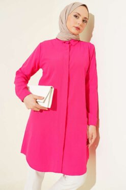 Hidden Button Long Basic Shirt Benetton Fuchsia