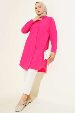 Vista alternativa di Hidden Button Long Basic Shirt Benetton Fuchsia