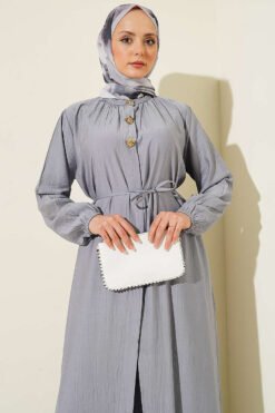 Vista alternativa di Long Tunic with Hidden Button Two-Piece Set Grey