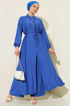 Long Tunic with Hidden Button Two-Piece Set Indigo