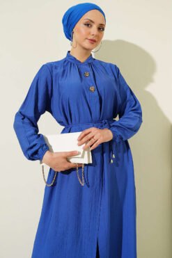 Vista alternativa di Long Tunic with Hidden Button Two-Piece Set Indigo