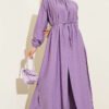 Long Tunic with Hidden Button Two-Piece Set Lilac