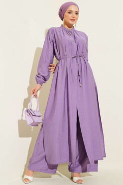 Long Tunic with Hidden Button Two-Piece Set Lilac