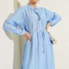 ⁦Long Tunic with Hidden Button Two-Piece Set Blue⁩ - الصورة ⁦2⁩