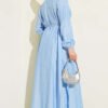 ⁦Long Tunic with Hidden Button Two-Piece Set Blue⁩ - الصورة ⁦3⁩