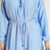 ⁦Long Tunic with Hidden Button Two-Piece Set Blue⁩ - الصورة ⁦4⁩
