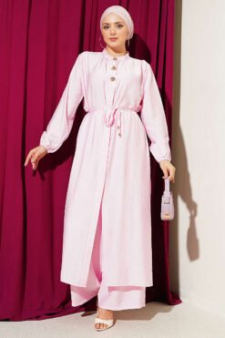 Long Tunic with Hidden Button Two-Piece Set Pink
