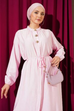 Vista alternativa di Long Tunic with Hidden Button Two-Piece Set Pink