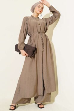 Long Tunic with Hidden Button Two-Piece Set Mink