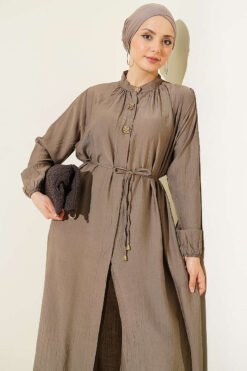 Vista alternativa di Long Tunic with Hidden Button Two-Piece Set Mink