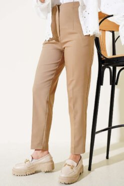 Hidden Zipper Slim Fit Pants Mink