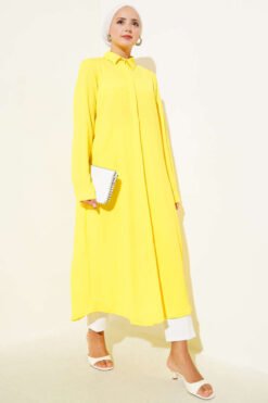 Hidden Placket Long Shirt Yellow