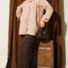 ⁦Shirt with Chest Ruching Detail Beige⁩ - الصورة ⁦2⁩