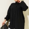 Shirt with Chest Ruching Detail Black