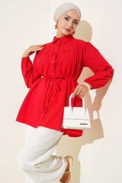 Gathered Chest Shirt Red