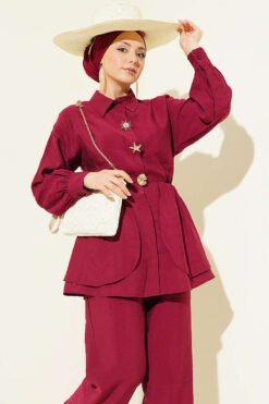 Alternative Ansicht von Two-Piece Set with Gold Brooch and Elastic Waist Burgundy