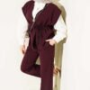Vest with Brooch Two-Piece Set Burgundy