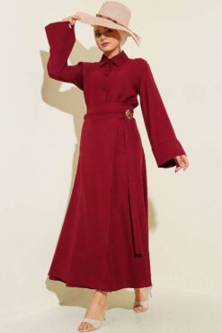 Skirt Set with Gold Floral Accessory Burgundy