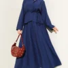 Belted Pleated Skirt Two-Piece Set Navy Blue