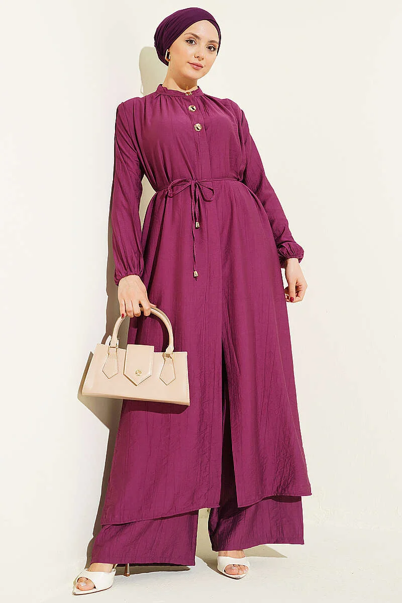 Long Tunic with Gold Button Two-Piece Set Gold