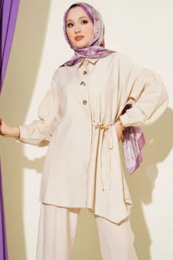 Alternative view of Gold Button Side Tie Two-Piece Set Beige