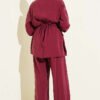 Gold Button Detail Waist Tunic Two-Piece Set Burgundy – Bild 3