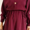 Gold Button Detail Waist Tunic Two-Piece Set Burgundy – Bild 4
