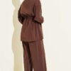 Gold Button Detail Waist Tunic Two-Piece Set Brown - Afbeelding 3