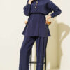 Gold Button Detail Waist Tunic Two-Piece Set Navy Blue – Image 2