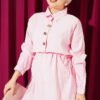 Gold Button Detail Waist Tunic Two-Piece Set Pink - immagine 2