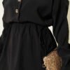 ⁦Gold Button Detail Waist Tunic Two-Piece Set Black⁩ - الصورة ⁦4⁩
