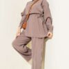 Gold Button Detail Waist Tunic Two-Piece Set Mink