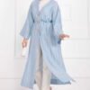 Long Kimono with Button and Tie Baby Blue