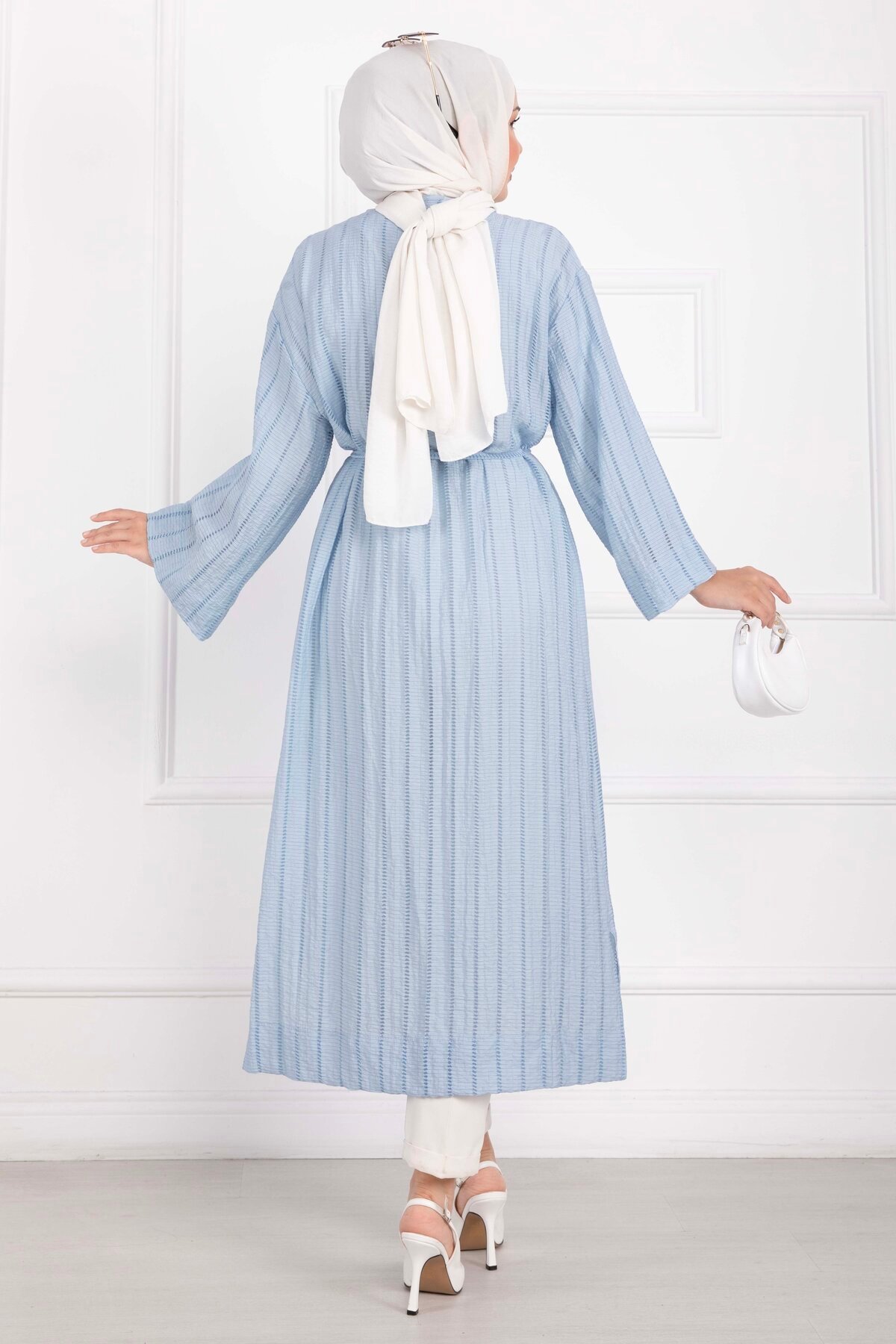Long Kimono with Button and Tie Baby Blue - Afbeelding 6