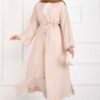 Long Kimono with Button and Tie Beige - Imagen 4