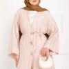 Long Kimono with Button and Tie Beige - Imagen 2