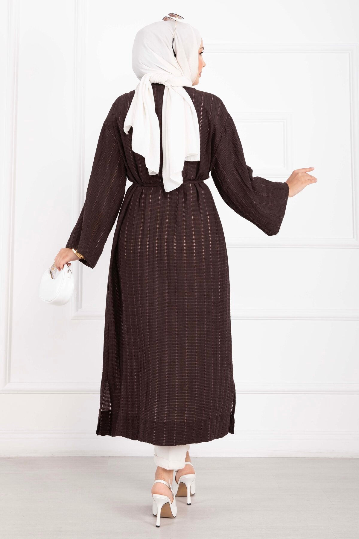 Long Kimono with Button and Tie Brown - Imagen 5