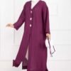 Long Kimono with Button and Tie Plum