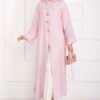 Long Kimono with Button and Tie Pink – Bild 3